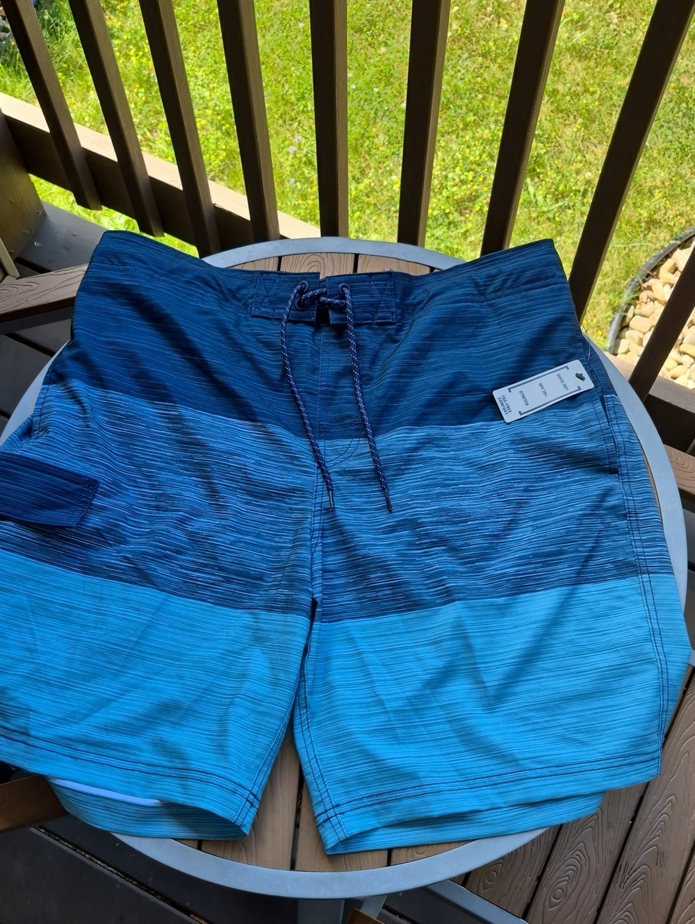 George Men's Large Blue Striped Swim Trunks with Drawstring - New
